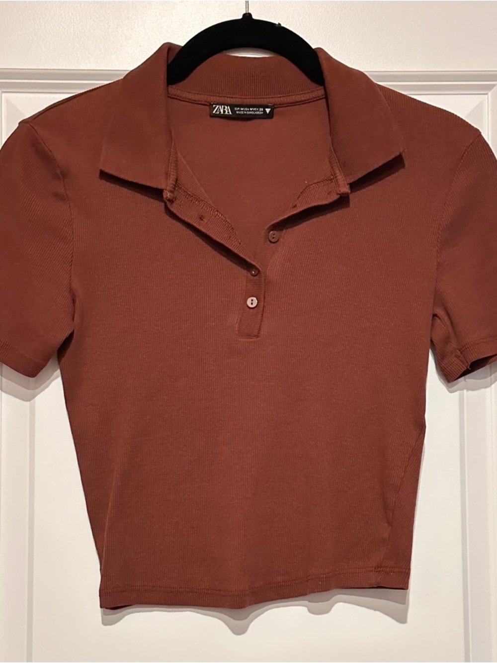 Zara Rust-Colored Short Sleeve Polo Crop Top
